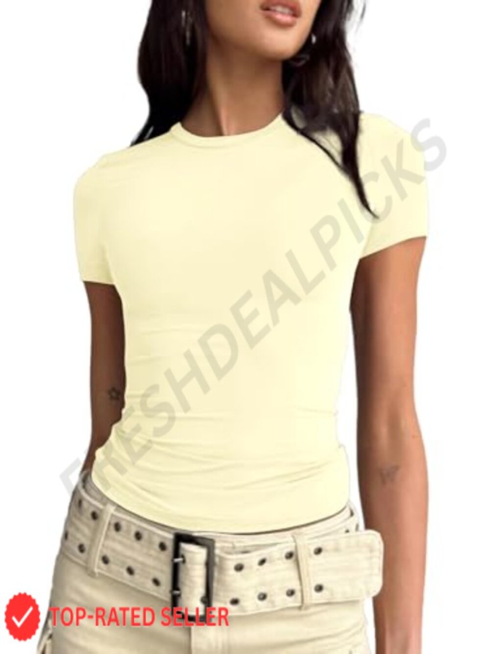 Women's Slim Fit Crop Top Short Sleeve Round Neck Stretch Tee